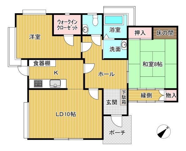 大室高原　平坦で広いお庭付きの平屋建て2SLDKの間取り