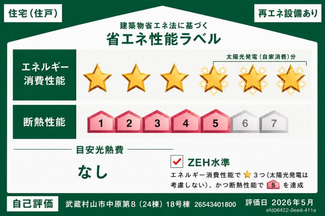 武蔵村山市中原4丁目　新築戸建全24棟の省エネ性能ラベル|ZEH水準の省エネ住宅！太陽光発電設備搭載で、家計にも環境にもやさしい暮らし。