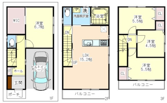 【間取り】 | 高槻市淀の原町　新築一戸建 |  ■高槻市淀の原町 ■新築一戸建 完成しました■4LDK＋ビルトインガレージ■上牧駅より徒歩8分■土地面積54.51平米（約16.48坪）■標準外構費・建築確認費用・水道市納金・地盤改良費込み
