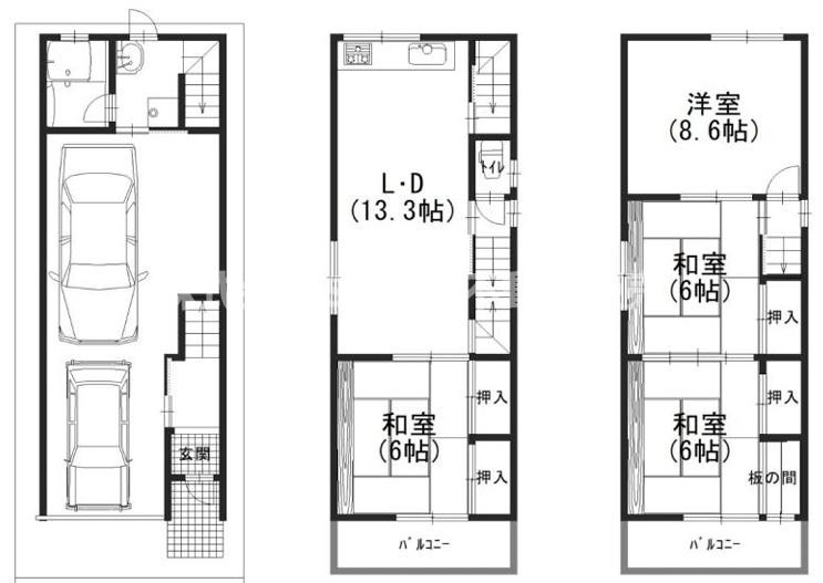 東上小阪中古戸建の間取り|全居室6帖以上とゆったり設計の間取りです！