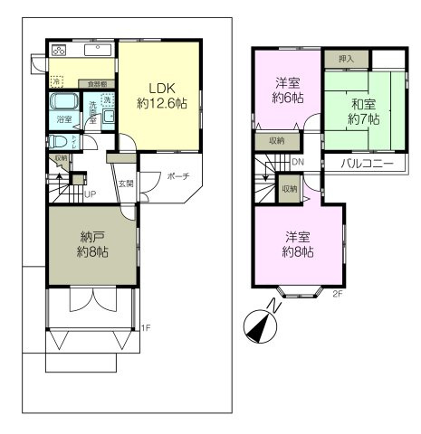 西蔵町　中古戸建の間取り|土地面積132.39㎡、建物面積97.5㎡、4LDK+サンルーム