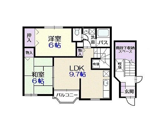 アヴニール・Ｋの間取り|振分タイプの２LＤＫ！