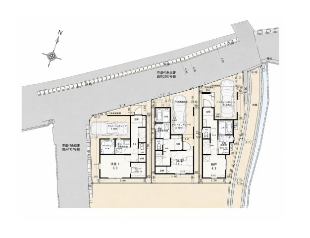 大野城市筒井2丁目第1-3棟（1号棟）の区画図|配置図（1号棟）