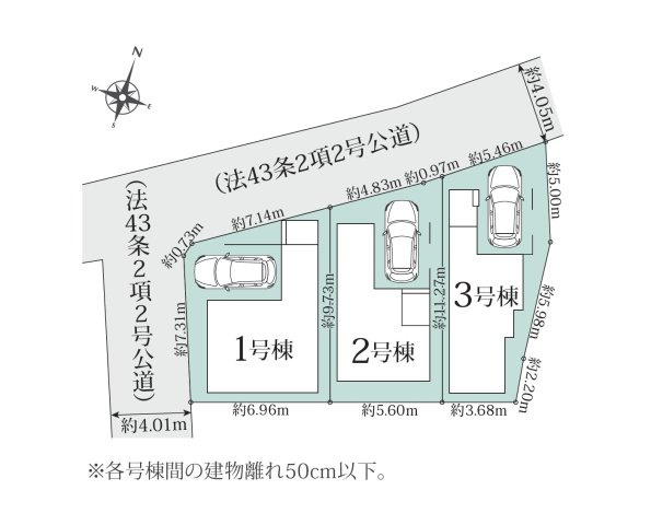 大野城市筒井2丁目第1-3棟（1号棟）の区画図|配置図（1号棟）