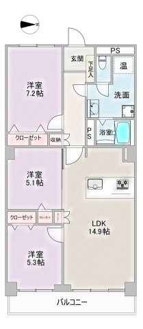 駅まで徒歩5分&3LDK高層階8階住戸！ファミール富士見の間取り