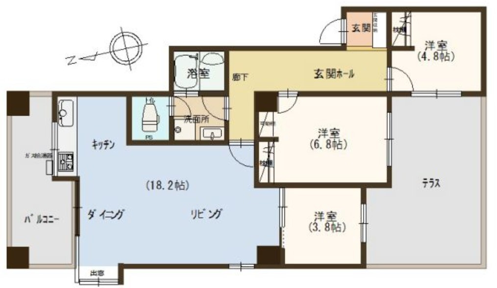 東峰マンション第二西公園の間取り|全室にクロゼット／物入。収納力の高いプラン☆