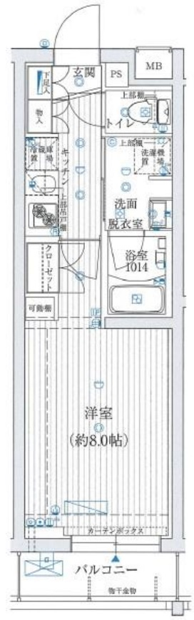 B CITY APARTMENT TOKYO SOUTH(ビーシティアパートメントトーキョーサウスの間取り|1K洋室8帖バストイレ別独立洗面台