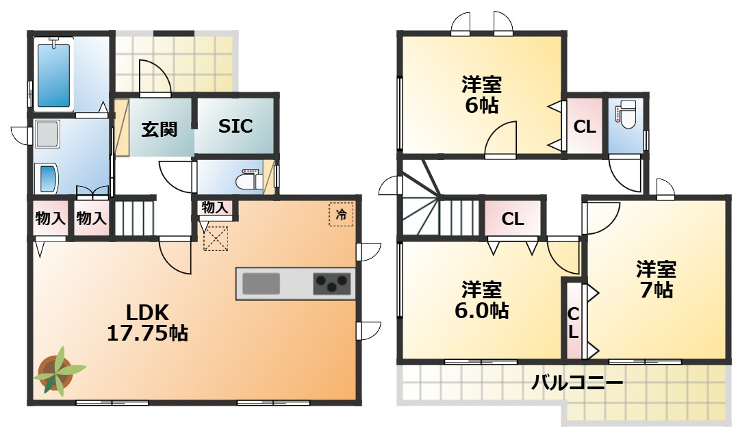 ハートフルタウン宇都宮市緑2丁目2226番の間取り|南向きで陽当たりの良い間取りです
