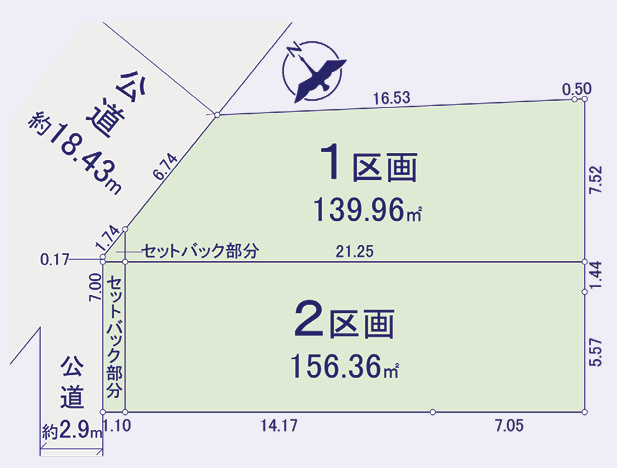 平塚市撫子原　売地　全2区画の土地図|対象地は１区画です。