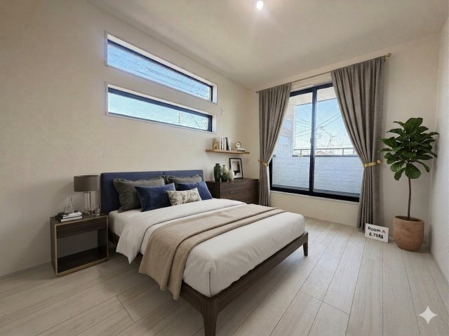 三郷市新和2丁目　新築戸建　全3棟　2号棟の寝室|同施工会社の参考写真にCGによる画像処理を行っています。家具、小物、カーテン等はイメージはCGです。