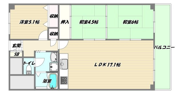 大阪市淀川区西宮原３丁目の賃貸マンションの間取り