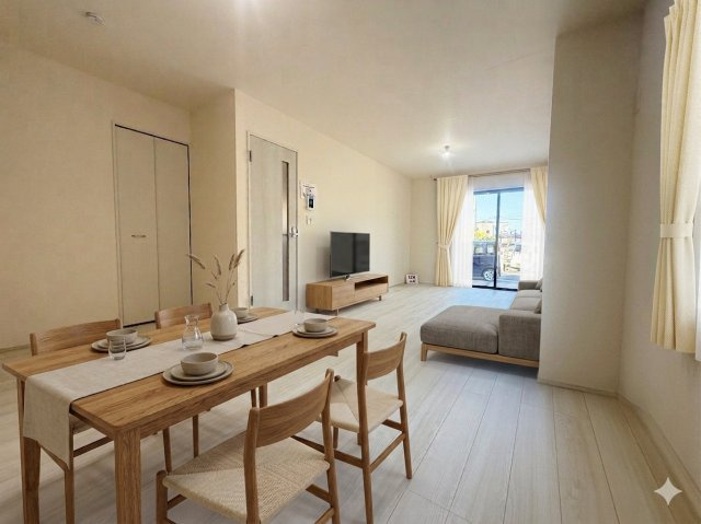 三郷市新和2丁目　新築戸建　全3棟　1号棟の居間・リビング|同施工会社の参考写真にCGによる画像処理を行っています。家具、小物、カーテン等はイメージはCGです。