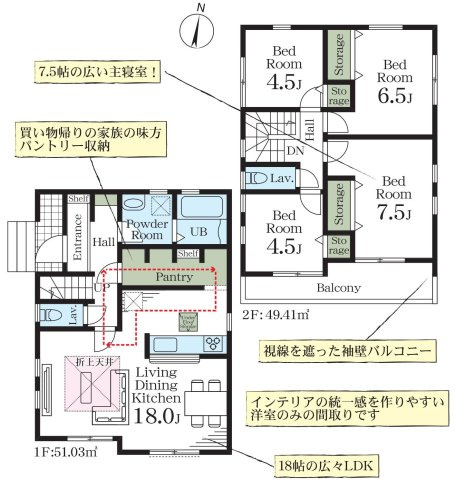 吉川市栄町　新築戸建　全1棟の間取り|便利な大容量パントリー付4LDK新築戸建