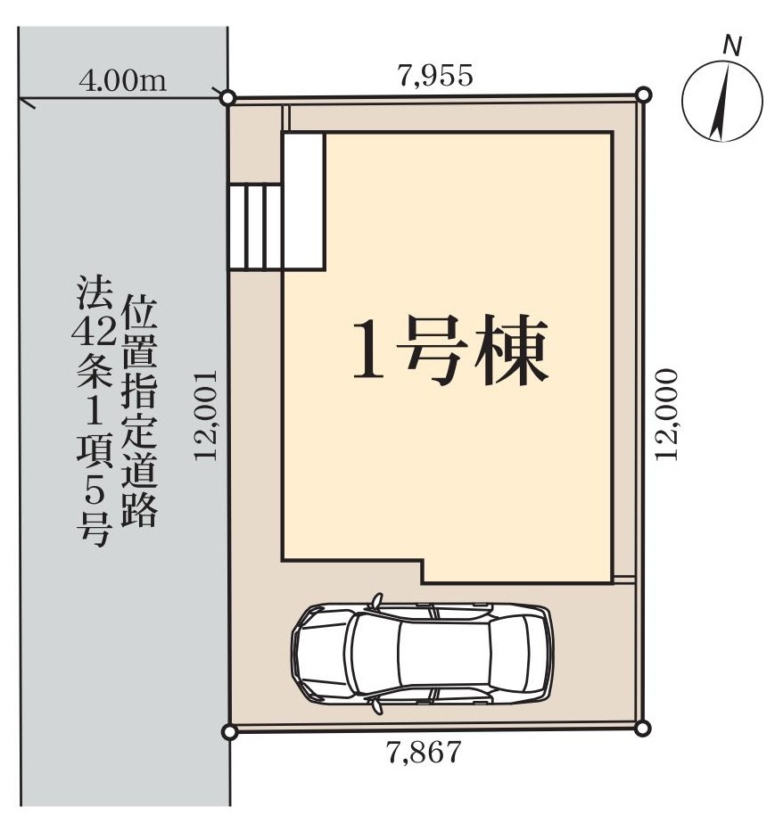 吉川市栄町　新築戸建　全1棟の区画図|カースペース1台分付きの整形地