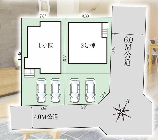 【仲介手数料無料】GRAFARE狭山市水野37期　全２棟　１号棟の区画図