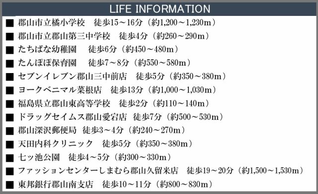 郡山市七ッ池町　　　  １号棟　　　橘小学校、郡山第３中学区　のその他|ライフインフォメーション