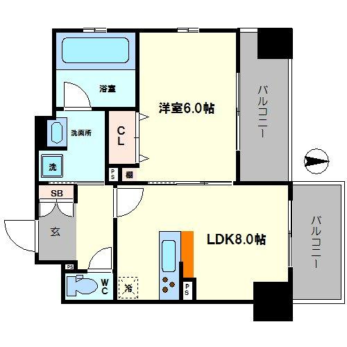 シティライフ本町西ラブニールの間取り|CityLife本町西L'avenir（シティライフホンマチニシラブニール）　開放的な間取