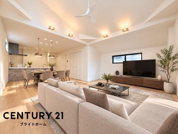 相模原市南区上鶴間８丁目の新築一戸建の居間・リビング|自慢したくなるリビング！
形も良く家具の配置にも困りません。
※家具等はCGでの参考レイアウトです。