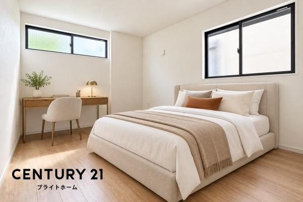 相模原市南区上鶴間８丁目の新築一戸建の洋室|窓からの光が嬉しい洋室です。
収納もあり、荷物が多い方にも安心です♪
※家具等はＣＧでの参考レイアウトです。