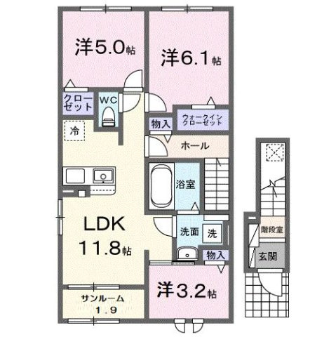 富山市新庄町２丁目のアパートの間取り