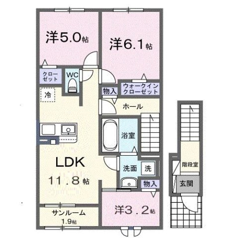 富山市新庄町２丁目のアパートの間取り