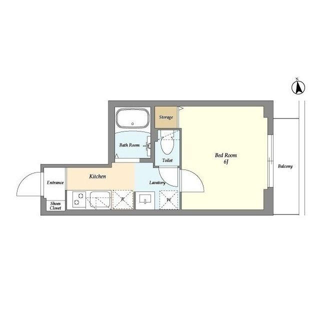 Casa de Paz Kamataの間取り|東向きバルコニーの1K6帖バストイレ別独立洗面台！