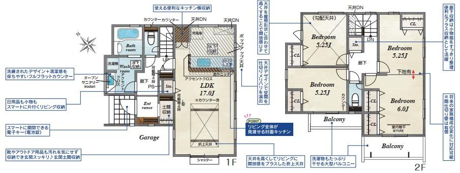 白岡市小久喜2期　新築一戸建ての間取り|お食事の準備やお片付けがラクラク！対面式カウンターキッチン♪