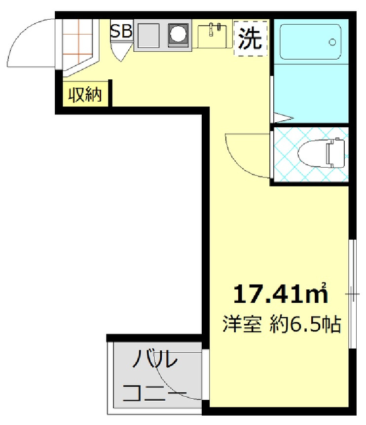 グラシア蒲田本町の間取り|南と北2面採光の1R洋室6.5帖バストイレ別独立洗面台！