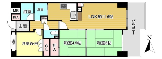 大和高田リバティ壱番館　4階の間取り|3LDK　専有面積:57.72ｍ2