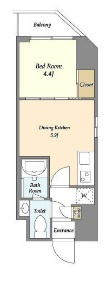 ミュプレ池上の間取り|北向きバルコニー北東角部屋の1DKバストイレ別独立洗面台！