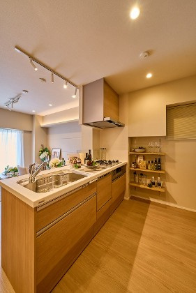 ストーク両国秀山のキッチン|ストーク両国秀山：あると便利な食器洗浄機付きの対面式システムキッチンは収納力もありキッチン用品もスッキリ収納可能です！