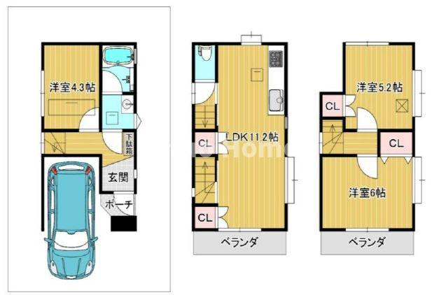 江戸川区北葛西5丁目中古住宅の間取り|南西無道路につきまして日当たり・通風良好。新規リフォーム施工が完了いたしましたのでいつでも内覧が可能です。