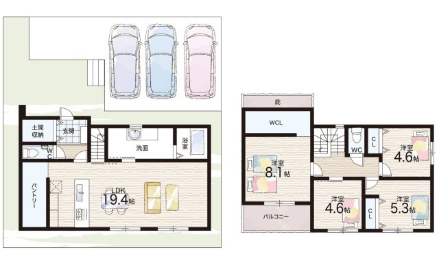 川西市水明台　新築一戸建ての間取り