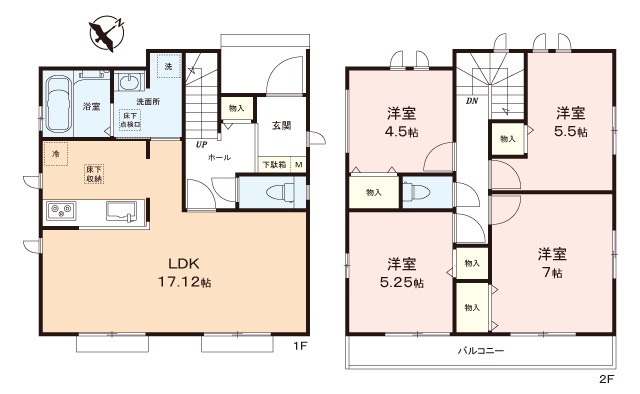 富士見市鶴瀬東２丁目の新築一戸建の間取り|部屋数豊富な４LDK！
17帖超の広々LDKはご家族でゆったりとくつろげます。