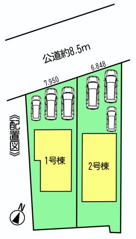 リナージュ常滑市長間01期　2号棟の区画図|○●区画図●○