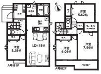 上尾緑丘　第2期　新築一戸建て　ハートフルタウン　Aの間取り|【全2棟・A号棟】上尾緑丘　第2期　新築一戸建て　ハートフルタウン　A・4LDK・土地面積109.76m2・建物面積96.25m2