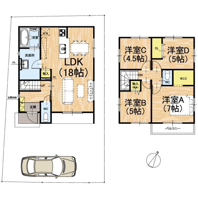 城陽市久世下大谷　第1期　新築一戸建ての間取り|1号地
