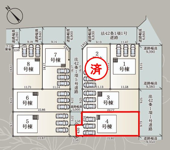 矢吹町八幡町第２１　　　４号棟　　　善郷小学校、矢吹中学区の区画図