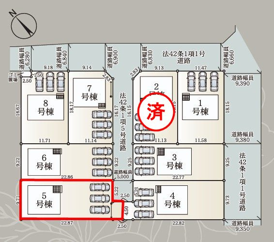 矢吹町八幡町第２１　　　５号棟　　　善郷小学校、矢吹中学区の区画図
