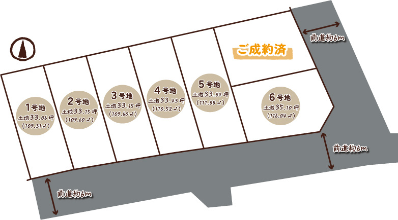 松尾井戸町　全７区画の分譲地の土地図|『町並み整う７区画の分譲地！』
同じ時期に建築されたお家が多く、ご近所様との関係を築きやすい！また、分譲地内のコミュニティによる防犯性も◎