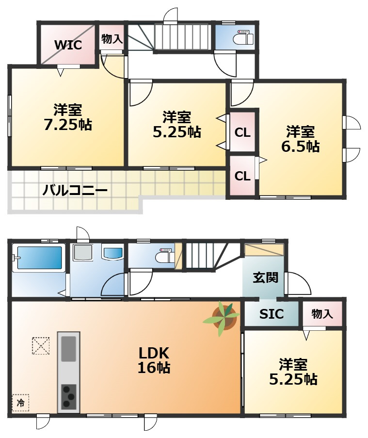 ハートフルタウン壬生町緑町1丁目1022番の間取り|全室南向きで陽当たりの良い間取りです
