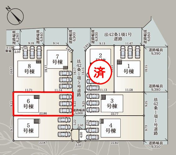 矢吹町八幡町第２１　　　６号棟　　　善郷小学校、矢吹中学区の区画図