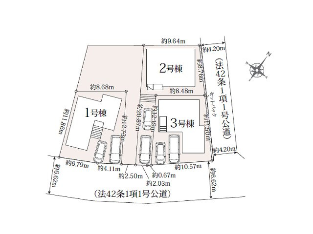 【区画図】 | 富士見市諏訪2丁目 新築一戸建住宅　全3棟　(ふじみ野店) | カースペース2台分を確保。うち1台は軽自動車対応です。