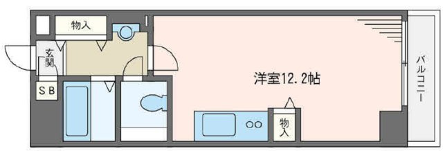 コーストワンの間取り|1R洋室12.2帖バストイレ別独立洗面台