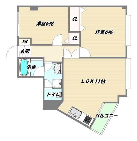 大阪市東淀川区豊新２丁目の賃貸マンションの間取り