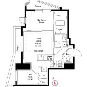 【間取り】 | 343レジデンス後楽園（オープンレジデンシア） | 53.80㎡/2LDK【343レジデンス後楽園（オープンレジデンシア）】