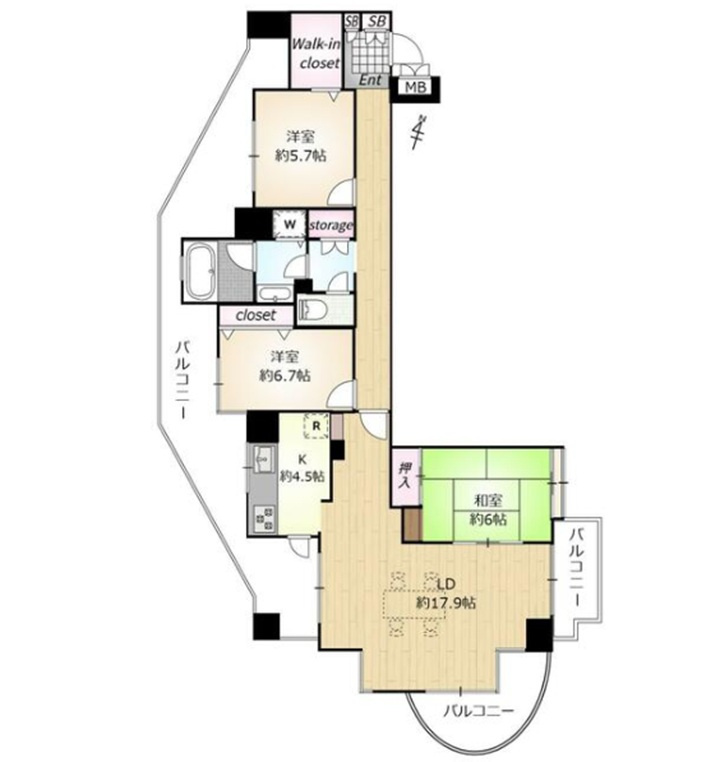 ライオンズマンション篠原北町の間取り|採光と通風を享受できる角住戸