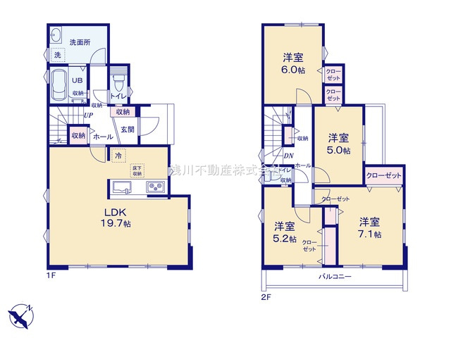 八王子市　長房町　新築一戸建て　５期の間取り|～南東向き4LDK　開放感のあるワンフロアリビングの間取り～