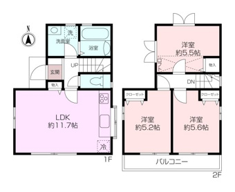 南向きの3LDK。2階にはロフトがあります