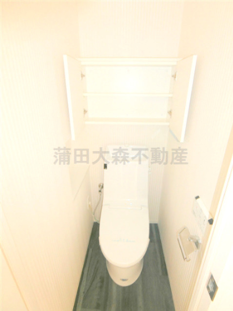 サニークレスト蒲田WESTのトイレ|棚収納と温水洗浄便座付きのトイレ